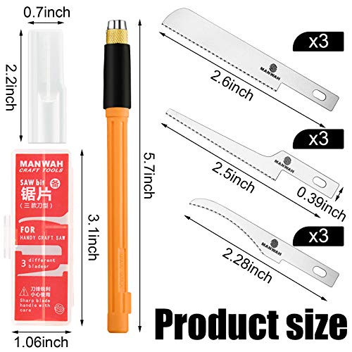Mini Hand Saw Model Tools Modelling Knife Hobby DIY Craft Razor Saw Hacksaw Tool Kit with 9 Pieces Craft Blades for Hand Cutting Tree Limbs and