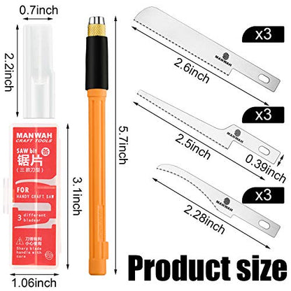 Mini Hand Saw Model Tools Modelling Knife Hobby DIY Craft Razor Saw Hacksaw Tool Kit with 9 Pieces Craft Blades for Hand Cutting Tree Limbs and