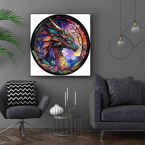 Meothan 5D Dragon Diamond Art Kit, Dragon Stained Glass Diamond Painting Kits for Adult Beginner Kids, Full Drill Dragon Diamond Art Painting Diamond Meothan