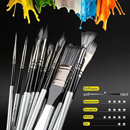 GACDR Acrylic Paint Brush Set, 24 Pieces Paint Brushes for Acrylic Painting with Cloth Roll Case and 2 Sponges, Pinceles para Acrilico for Oil - WoodArtSupply