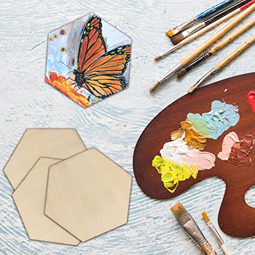 ZEONHAK 120 PCS 3 Inch Hexagon Wood Pieces, Wooden Hexagon, Hexagon Blank Unfinished Wood Slices for DIY Craft, Panting, Home Decorations, Wood ZEONHAK