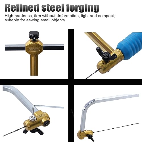 Coping Saw Heavy Duty Metal Woodworking Hand Saw Fast Cutting Non-slip Hacksaw,8 Pieces Scroll Saw Blades with Spiral Teeth, For Woodworking Jewelry WoodArtSupply