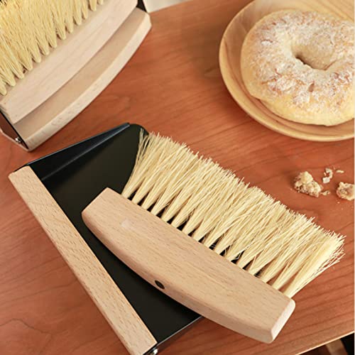 OAKART Mini Metal Dustpan and Brush Set for Sweeping Crumbs Fireplace, Natural Table Sweeper Combo Black Horsehair - WoodArtSupply