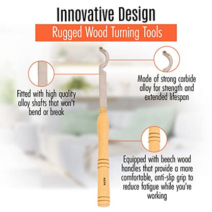 Full Size Professional Carbide Wood Turning Tools for Lathe Woodworking, 4 Pc. Set, Heavy Duty Rougher, Finishers, Detailer, and Replacement Cutting