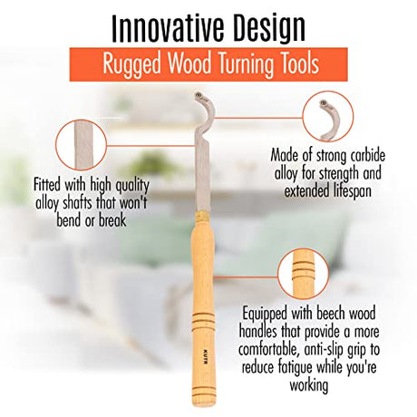 Full Size Professional Carbide Wood Turning Tools for Lathe Woodworking, 4 Pc. Set, Heavy Duty Rougher, Finishers, Detailer, and Replacement Cutting KUTR