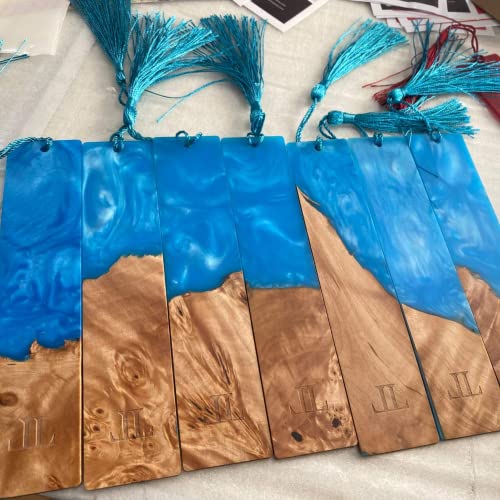 LA LIBURU Unique Hand Made Wooden and Blue Resin Bookmark with Tassel (1 Random Piece Style) La Liburu
