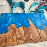 LA LIBURU Unique Hand Made Wooden and Blue Resin Bookmark with Tassel (1 Random Piece Style) La Liburu