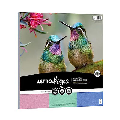 Astrodesigns Crafting Cardstock, 12" x 12", 65 lb/176 gsm, Shimmering 3-Color Assortment, 36 Sheets (91454)