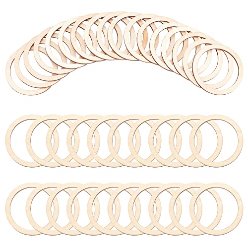 NBEADS 50 Pcs Natural Wood Rings, 2.9" Unfinished Wood Pieces Circle Ornaments Wood Linking Rings Blank Wooden Slices for Painting Christmas Home NBEADS