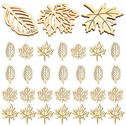 Amosfun 20PCS Wooden Maple Leaves Cutout Wood Slices Hollow Out Wood Pieces Crafts for DIY Crafting Ornament Decoration (Burlywood)