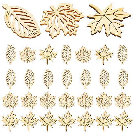 Amosfun 20PCS Wooden Maple Leaves Cutout Wood Slices Hollow Out Wood Pieces Crafts for DIY Crafting Ornament Decoration (Burlywood) Amosfun