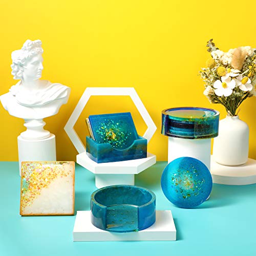 12 Pcs Resin Molds Set Epoxy Coaster Storage Box in Rectangle Round Silicone Casting Mold for Halloween DIY Art Craft Cup Mat Patelai