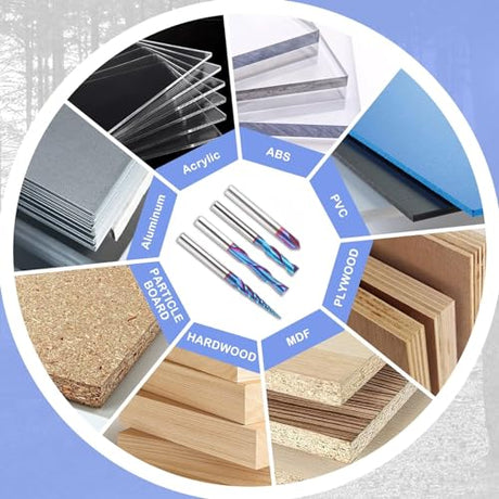 HQMaster CNC Router Bits 4pcs 1/4 Inch Shank Carving Bit Set for Wood Detail Profile V Groove Engraving Solid Carbide CNC Router Bit Collection HQMaster
