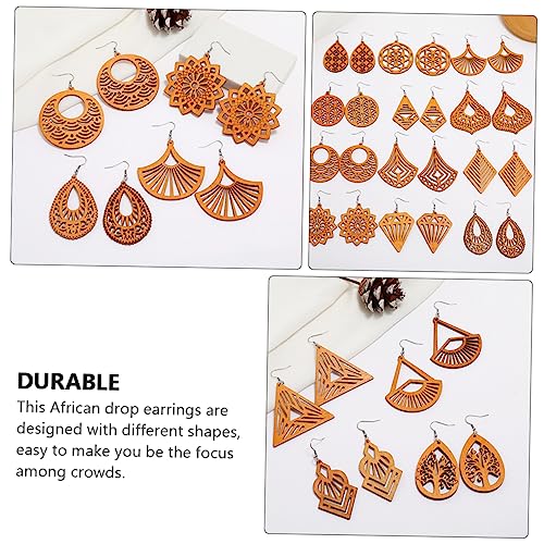 NOLITOY 8 Pairs Wooden Geometric Earrings Boho Earrings Dangle Earrings African Drop Earrings Bohemian Earrings Hollow Wooden Earrings Bohemian Drop NOLITOY