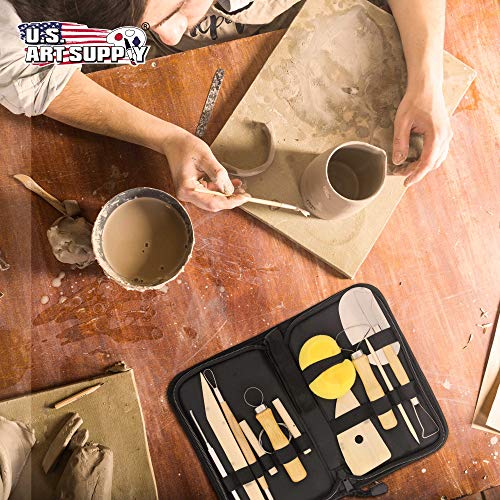 US Art Supply 12-Piece Pottery and Clay and Sculpting Tools Set with Canvas Zippered Case US Art Supply