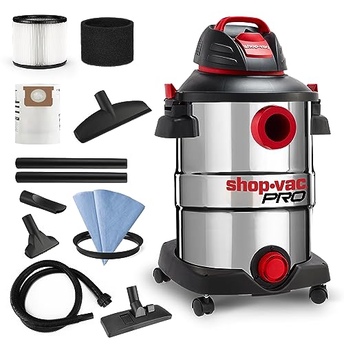 Shop-Vac 12 Gallon 6.0 Peak HP Wet/Dry Vacuum, Stainless Steel Tank, 3 in 1 Function Portable Shop Vacuum with Attachments, Drain Port, Ideal for - WoodArtSupply