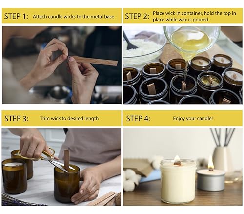 Beesworks Wooden Candle Wicks | 100 pcs Wooden Candle Wicks 5.1 x 0.5 inch | 100% Natural Smokeless Crackling Wooden Candle Wicks with Iron Standers BEESWORKS