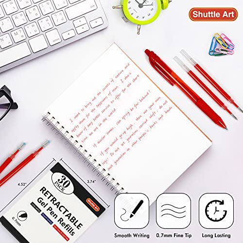 Shuttle Art Retractable Gel Pen Refills, 30 Pack Red Rollerball Gel Ink Pens Refills, Bulk Set, 0.7mm Fine Point for Writing Journaling Taking Notes Shuttle Art