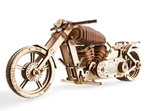 UGEARS Bike DIY Kit – Wooden Mechanical Motorcycle Project – Bike VM-02 Rubber Band Engine – for Vehicle Passionate and Bikers – Plywood Model with - WoodArtSupply