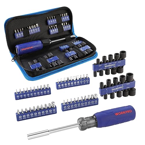 WORKPRO 61PC Magnetic Screwdriver Bits & Nut Driver Set with Organizer Bag, DIY Tools & Equipment for Men Women Mechanic, Herramientas Tool Bit Kit - WoodArtSupply