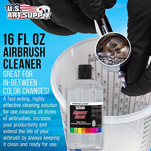 U.S. Art Supply Airbrush Cleaner, 16-Ounce Pint Bottle - Fast Acting Cleaning Solution, Quickly Remove Water-Based Acrylic Paint, Watercolor, Makeup US Art Supply