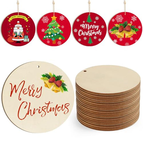 Wooden Christmas Tree Ornaments to Paint Christmas Thanksgiving Decoration Cutouts Unfinished 24PCS 3.5 x 3.5 inches, DIY Blank Unfinished Christmas Sophena