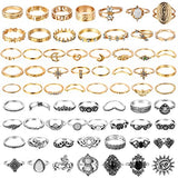 PANTIDE 67Pcs Vintage Knuckle Rings Set Stackable Finger Rings Midi Rings for Women Bohemian Hollow Carved Flowers Gold&Silver Rings Crystal Joint PANTIDE
