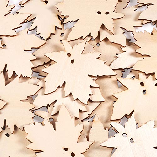 Pandahall 50Pcs Unfinished Wood Leaf Pendant 80.5x80x2.5mm Undyed Wooden Earring Blanks Charms Antique White for DIY Crafts Jewelry Making