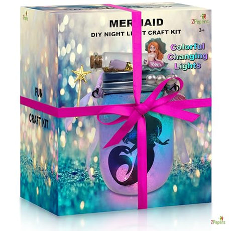 Make Your Own Mermaid Toy Night Light Lantern Jar Arts & Crafts For Girls, DIY Mermaid Gifts For Girls Ages 4 5 6-8 8-10 8-12 & Teens. Best Little 2Pepers