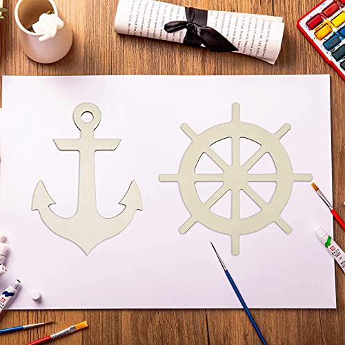 Anchor Shape Hanging Wood Unfinished Wood with Twines DIY Craft Ornament Theme Party Decoration 7.9" 3Pack - WoodArtSupply