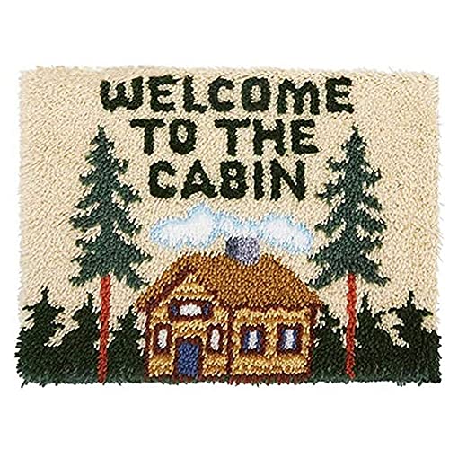 DIY Latch Hook Kits Cabin Throw Carpet Embroidery Cover Rug Pattern Color Printed Canvas 52x38cm, Crochet Needlework Crafts for Kids and Adults DL-YTG