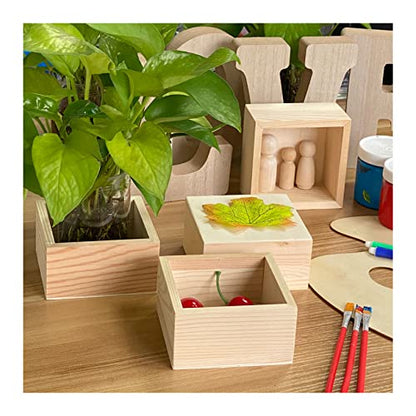 12-Pack Square Wood Box Unfinished Small Wooden Boxes for Crafts (Outer 3.7X 3.7X 2 in,Interior 3.2 x 3.2 x1.9 in)