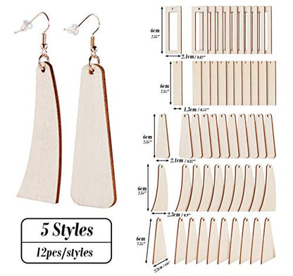 ilauke Natural Wood Earring Blanks - 60Pcs Sublimation Earring Blanks DIY Dangle Wooden Earring Making Supplies for Women Girls Jewelry Making