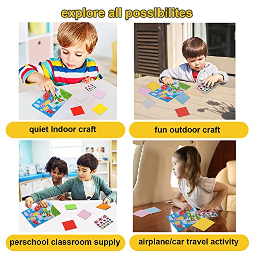 LZHZH Mosaic Sticker Art Sticky DIY Handmade Art Kits for Kids - Sunflower, Butterfly, Sailboat, Woodpecker, hot air Balloon, Airplane (6 Pack) LZHZH