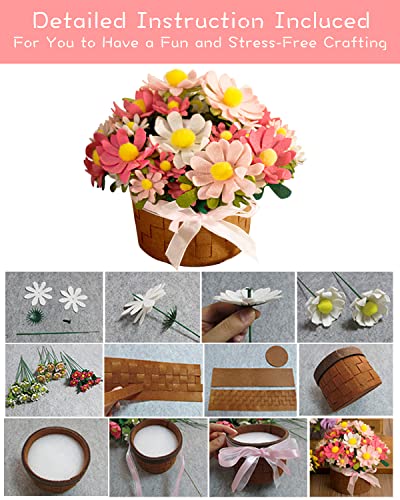 BAZIMA DIY Felt Flower Art Craft Kit, DIY Felt Daisy Pot Bonsai Kit, 33 Daisies ,Floral Gifts,Beginner Craft Kit,Arrange Pre-Cut Felt Flowers and - WoodArtSupply