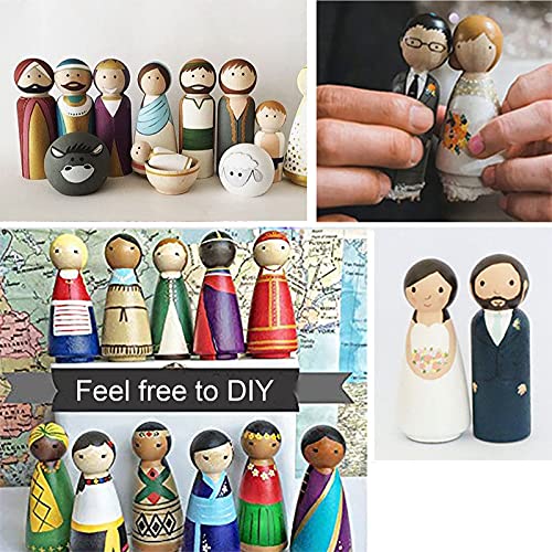 HOIGON 30 PCS 3.5 Inch Wooden Peg Dolls, 90mm Unfinished Angel Girl Wooden Peg Doll People, Wooden Figures Peg Doll Body for Crafts, Wedding, Cake HOIGON
