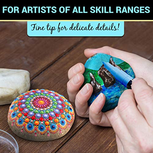 Fine Tip Paint pens for Rock Painting - Wood, Glass, Metal and Ceramic Works on Almost All Surfaces Set of 15 Vibrant oil based fine point paint ARTIQO