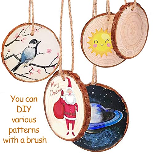 Natural Wood Slices, 30 Pcs 3.1"-3.5" Unfinished Wood Craft Kit, Predrilled Wooden Circles with Hole Crafts Christmas Ornaments DIY Crafts Boqin