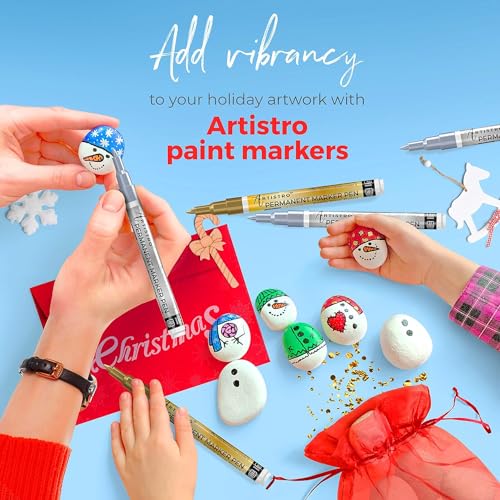 Gold & Silver Metallic Paint Pens for Rock Painting, Stone, Ceramic, Glass, Wood, Metal, Fabric, Canvas. Set of 6 Gold Permanent Oil Based Paint ARTISTRO