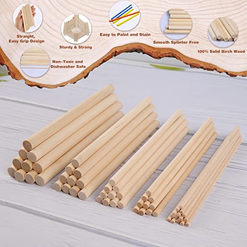 Moukiween Wooden Dowel Assorted Sizes Wooden Dowel Rods for Crafting 1/8, 3/16, 1/4, 5/16, 3/8 x 6 Inch Wood Dowels,Unfinished Natural Wooden Sticks - WoodArtSupply