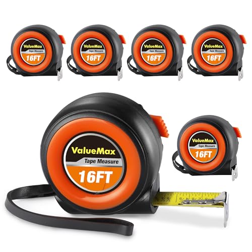 ValueMax Tape Measure 16FT, 6 Pack Tape Measure Retractable, Easy Read Measuring Tape, Auto-Lock Measurement Tape for Construction, Contractor, ValueMax