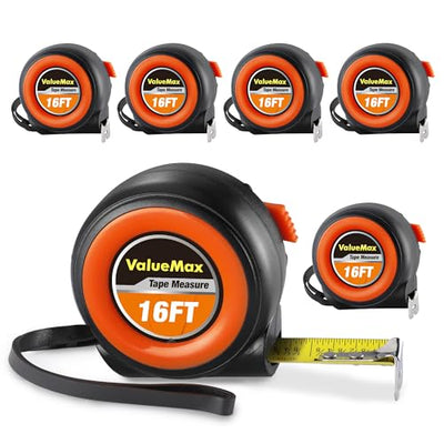 ValueMax Tape Measure 16FT, 6 Pack Tape Measure Retractable, Easy Read Measuring Tape, Auto-Lock Measurement Tape for Construction, Contractor,