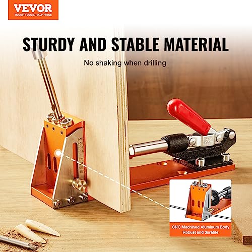 VEVOR 30 Pcs Pocket Hole Jig Kit, Adjustable & Easy to Use Pocket Hole Jig System with Step Drills, Wrenches, Drill Stop Rings, and Square Drive