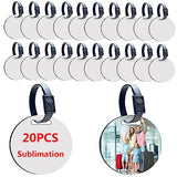 20 pcs Sublimation Blanks Luggage Tag Round Bulk MDF with Belt White Sublimation Blank Products Travel Bag Name ID Card Luggage Tags with AiDiYGECO
