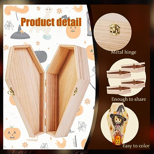 Hiboom 3 Pack Halloween Coffin Box 12 Inch with 3 Paint Set, Small Unfinished Wooden Coffin Box, Wood Serving Tray for Halloween Home Classroom Party - WoodArtSupply