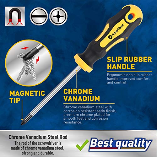 Amartisan 10-Piece Magnetic Screwdrivers Set, 5 Phillips and 5 Slotted Tips Professional Cushion Grip Screwdriver Set Amartisan