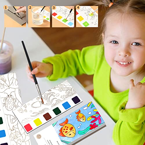 BAOXUE Water Coloring Books for Kids Ages 4-8,Pocket Watercolor Painting  Book Kit for Toddlers,Kids Water Color Paint Set Art Crafts,Mini Travel  Water