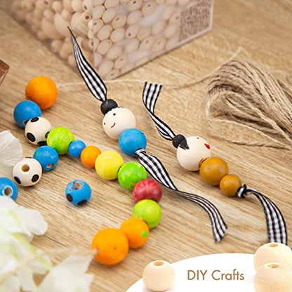 300pcs Wooden Beads for Crafts, Unfinished Wood Beads for Crafts Beading  Garland, Farmhouse Decor, Jewelry Necklace Making 