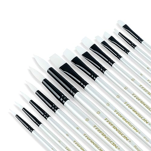 Transon 14pcs Art Painting Brush Set for Acrylic, Watercolor, Gouache, Oil and Hobby Painting White Color - WoodArtSupply