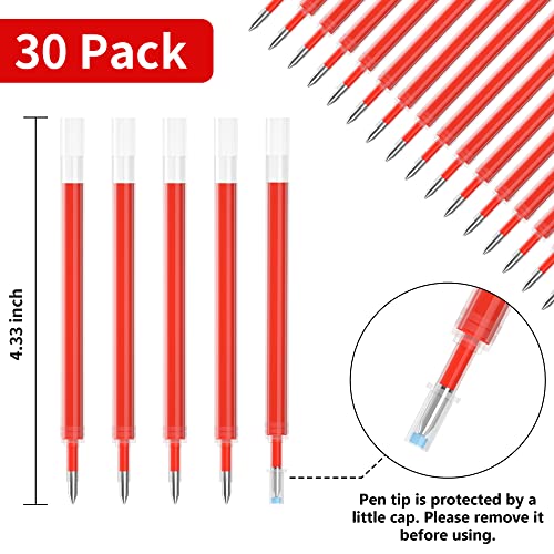 Shuttle Art Retractable Gel Pen Refills, 30 Pack Red Rollerball Gel Ink Pens Refills, Bulk Set, 0.7mm Fine Point for Writing Journaling Taking Notes Shuttle Art